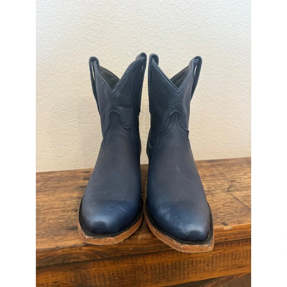 Women’s Navy Leather Western Ankle Boots